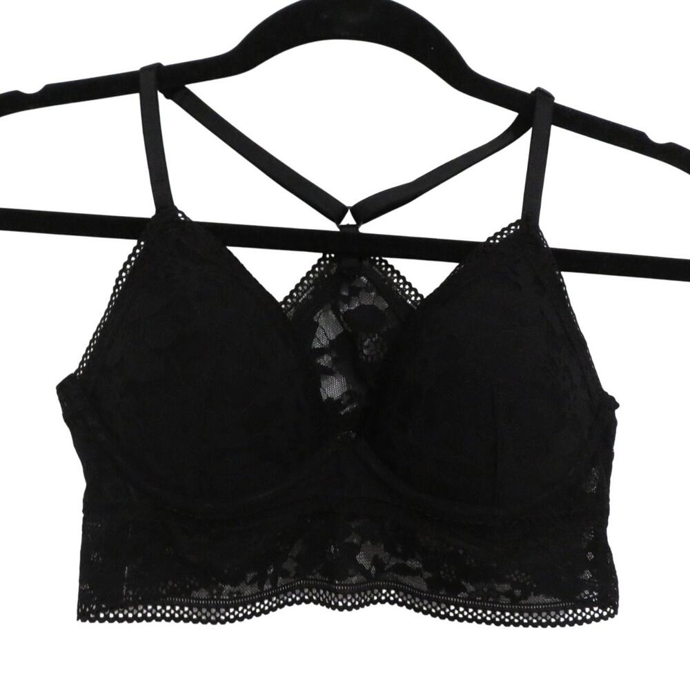 Victoria's Secret Womens Sz S Black Floral Overlay Lace Bralette Wireless
